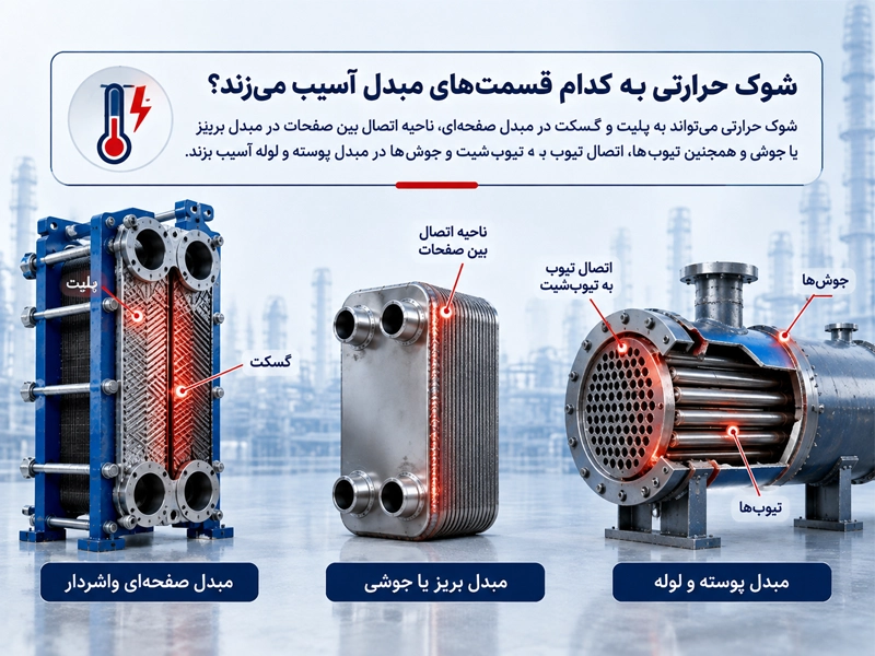 شوک حرارتی به کدام قسمت‌های مبدل آسیب می‌زند؟